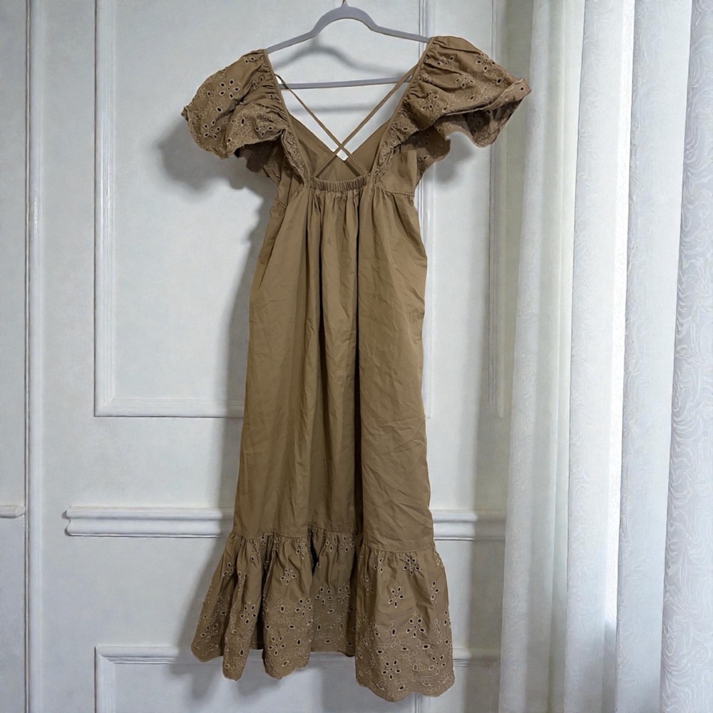 En Saison Anthropologie Flowy Tan Eyelet Boho Maxi Dress Size XS - Picture 5 of 6
